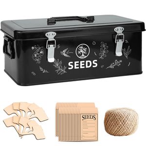 Scatola Porta Semi in Bambù con 4 Scomparti, Chiusure di Sicurezza, 30 Bustine per Semi, Etichette per Piante - Nera - Product Image 1