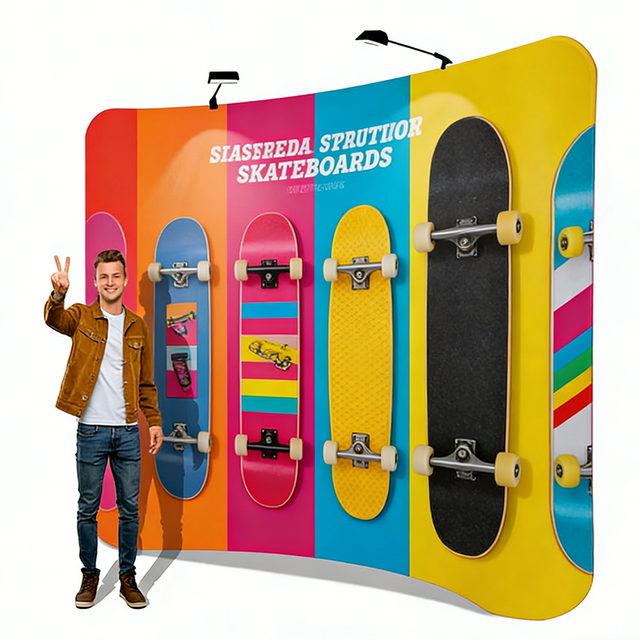 Tension Fabric Backdrop Stand Curved Tension Fabric Displays 8x8 FT Tension Banner Trade Show Booth Displays Tradeshow Backdrop