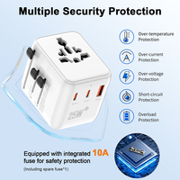 Adaptador de Viaje Universal de 25W con Puerto Tipo-C para Laptop y Teléfono, Compatible con Enchufes de EE. UU./UE/Reino Unido