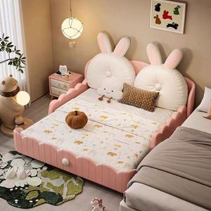 WL Rabbit Children's <b>Bed</b> Girl Princess Solid Wood Bedroom Guardrail Modern Comfortable Full Size Daybed Cotton Upholstery Made - Product Image 1