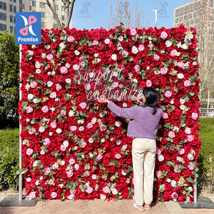 Promesa Fondo DE BODA Decoración Alta calidad Rosa roja Enrollar Pared de flores artificiales - Product Image 1