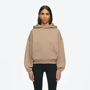 Sweat à capuche écologique en polaire épaisse surdimensionnée de couleur unie pour l'hiver avec logo avant et col à capuche pour femmes - Product Image 1