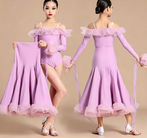 Leotardo de Baile Latino de Alta Calidad <span class=keywords><strong>con</strong></span> Falda, Conjunto de Vestido de Malla para Baile de Salón, <span class=keywords><strong>Tango</strong></span>, Samba, Estilo Gran Swing, Vestidos de Vals para Niñas - Product Image 6