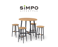 Ensemble de meubles d'extérieur modernes de luxe SIMPOLIFESTYLE, table de bar BELLA en aluminium et teck pour balcon, tabourets de jardin