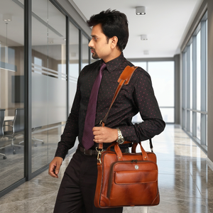 Sac messager pour ordinateur portable en cuir de veau véritable 100% pur B S International, sac de luxe pour le bureau et les voyages, imperméable, antichoc, durable - Product Image 1