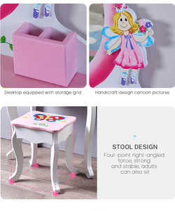 Muebles de Dormitorio Modernos, Tocador Infantil con Espejo y Taburete, Mesa de <span class=keywords><strong>Maquillaje</strong></span> de Madera MDF <span class=keywords><strong>para</strong></span> <span class=keywords><strong>Niñas</strong></span> - Product Image 5