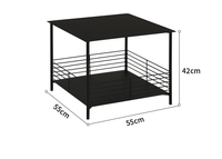 Table basse avec support de stockage de fil en métal, carrée, moderne, style nordique, noir, 2 pièces