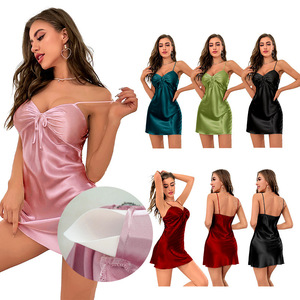 Camisón de satén elástico sin espalda con tirantes y almohadilla en el pecho <span class=keywords><strong>para</strong></span> <span class=keywords><strong>mujer</strong></span>, transpirable, <span class=keywords><strong>para</strong></span> verano, estilo Victoria - Product Image 1