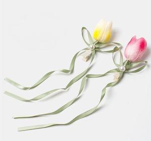 Pinzas para el pelo de flores de tulipán de hadas para bebés y niñas, horquillas de cinta para coleta doble, pinzas de pico de pato, accesorios para el cabello - Product Image 2
