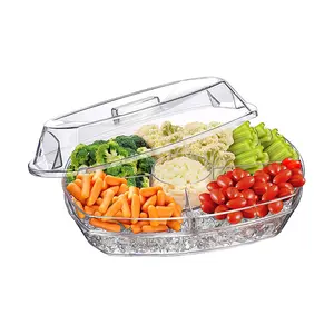 Bandeja de frutas y verduras para enfriar hielo, bandeja de ensalada de frutas de plástico europeo transparente de doble capa, caja de picnic, plato de fiesta de comida