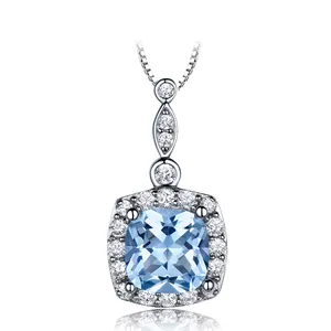 formal dinner Top Sale Sky blue Topaz Stone Necklace Customizable Big Diamond S925 Sterling Silver Necklaces Pendants jewelry
