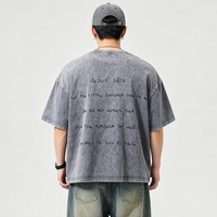 Camiseta Oversize para Hombre con Lavado Ácido, Estampado de Arte Religioso, Algodón Premium, Estilo Urbano, Camiseta Gráfica Vintage