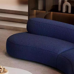Sofá moderno con espalda baja curvada de estilo crema y azul perfilado para Park Workshop, apartamento, sala de estar u oficina - Product Image 3
