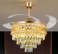 Lustre de luxe LED chromé en cristal avec télécommande invisible, ventilateur de plafond lumineux moderne pour chambre à coucher, salle à manger, salon