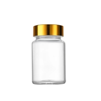 Bouteille en plastique PET personnalisée de 40ml 60ml, emballage de capsules de pilules médicinales, conteneur de supplément de bouteille avec couvercle en or