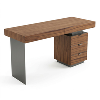 Bureau de travail élégant et minimaliste en bois massif de taille moyenne, avec plateau large et lisse, étagères latérales pour dossiers, dissimulées/3