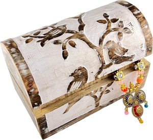 Boîte à bijoux demi-circulaire en bois Yukmin, motif <span class=keywords><strong>oiseau</strong></span>, pour femmes, artisanale, décoration d'intérieur, cadeau idéal pour femme, blanc - Product Image 4