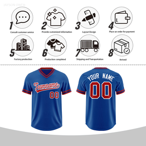Groothandel effen blanco V-hals pullover baseball uniformen T-shirt digitale print logo naam op maat gestikte heren baseball shirt - Product Image 5