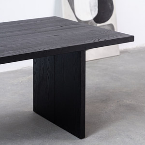 Mid-century Black <b>Solid</b> <b>Wood</b> White Ash Dining Table Seams Minimalist Workbench Conference Table Office <b>Desk</b> 2-Seater Wabi-sabi - Product Image 2