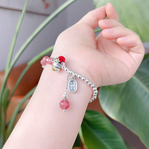 Pulsera de plata de ley S925 con cuentas de Dios de la riqueza, cristal de cuarzo de fresa natural, joyería de estilo chino para mujer - Product Image 3