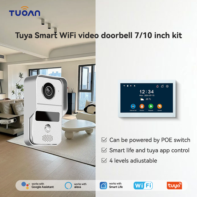 Tuya WiFi Intercom Doorbell 4 Wire 2MP Video Door Phone 7/10.1" Touch Screen