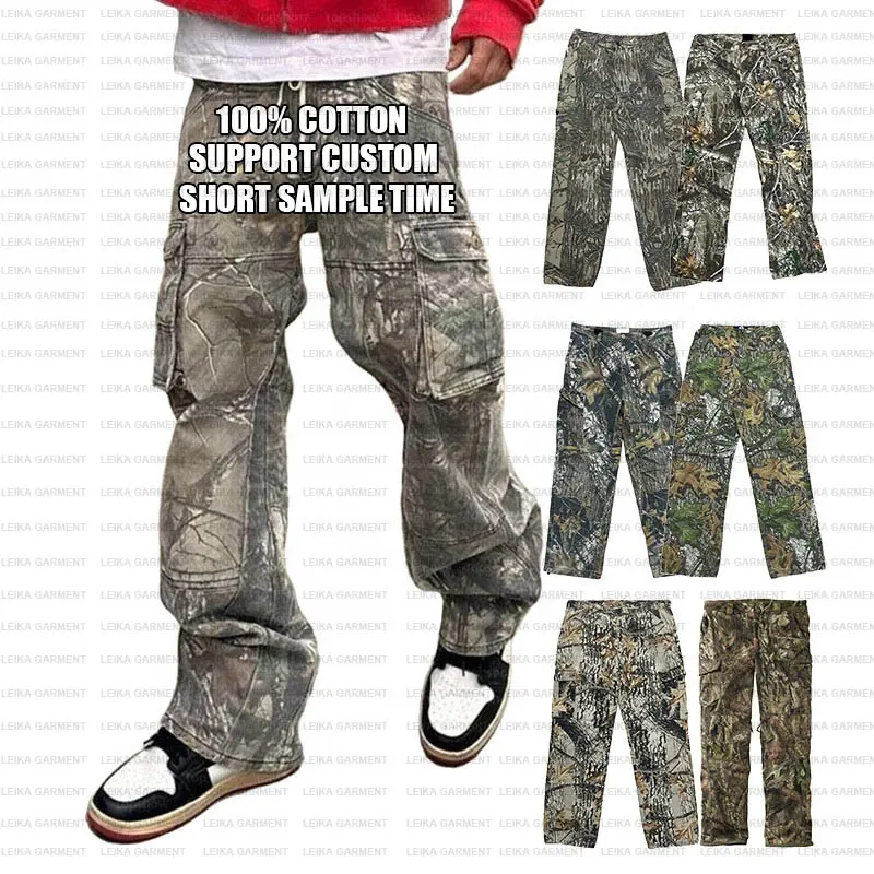 Da uomo Casual Streetwear personalizzato in cotone mimetico impilato taglie forti Y2K Chino Flare pantaloni Cargo tattici da uomo