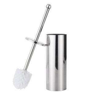 Porte-brosse de toilette avec brosse en acier inoxydable 10x39 cm couleur argent, poils remplaçables - Product Image 1