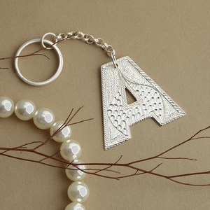 Silver Plated Alphabet Letter Keychain Personalized Initial <b>Key</b> Ring <b>Custom</b> Monogram Gift for Men Women and Kids - Product Image 1