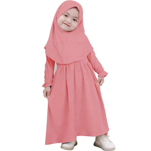 Vente en gros de khimar de Dubaï, ensemble 2 pièces, hijab pour enfants, abaya à manches longues, polyester respirant, hiver, été, vêtements de prière islamiques pour enfants - Product Image 1