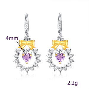 9 Pendientes Colgantes de Moda con Cristales Flotantes, Lazo y Flor, Plata 925 Bañada en Oro, Piedra Natural de Corte Corazón de 4mm, Joyería para Mujer - Product Image 6