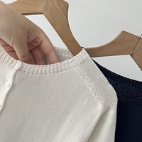 Stok Tersedia, Kardigan Rajut Lengan Pendek Leher Bulat, Kancing Satu Baris, Tipis, Longgar, Atasan Musim Panas Serbaguna untuk Wanita 16a-3514