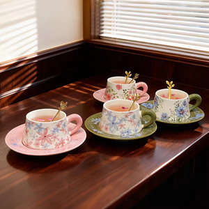 Oil Painting Floral Ceramic Coffee <b>Cup</b> & Saucer <b>Set</b>, Elegant Afternoon <b>Tea</b> Mug Gift For Wholesale - Product Image 1