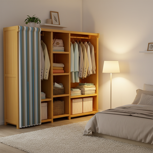 <span class=keywords><strong>Armoire</strong></span> autoportante moderne et simple en bambou pour chambre à coucher et chambre de location, rangement anti-poussière avec design robuste et durable - Product Image 3