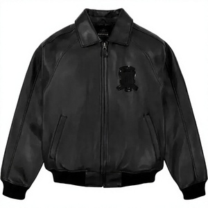 Blouson aviateur en cuir PU noir pour homme, col rabattu, fermeture éclair, style motard, coupe régulière, coupe-vent pour l'hiver - Product Image 1