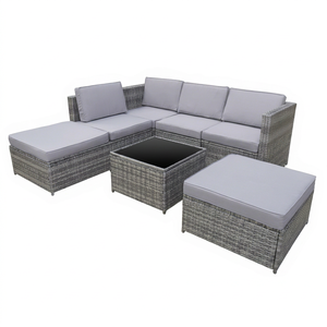 Hot Seller Modern Comfortable Waterproof Outdoor Rattan Sofa Set Tempered Glass Table Top Polyester Cushion Hotel Garden Patio - Product Image 1