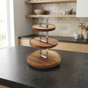 Support à gâteau en bois écologique deux pièces décoratif de Noël, plateau de présentation de pâtisseries et cupcakes de qualité supérieure, lavage à la main uniquement - Product Image 1