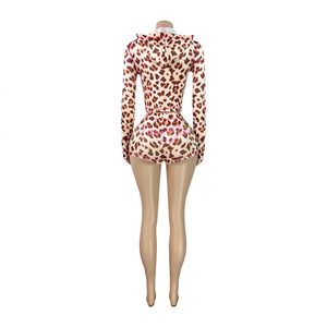 Ensemble de shorts deux pièces pour femmes, printemps, manches longues, imprimé léopard rayé, haut à fermeture éclair à capuche, shorts <span class=keywords><strong>sexy</strong></span>, tenue pour femmes - Product Image 4