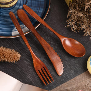 木製スプーン木製ディナー用品セット調理キャンプをかき混ぜるための食器セット - Product Image 5