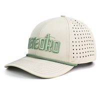 Casquette de baseball HS40 à 6 panneaux, décontractée, à visière incurvée, avec logo brodé 3D personnalisé, perforations découpées au laser et détails en corde