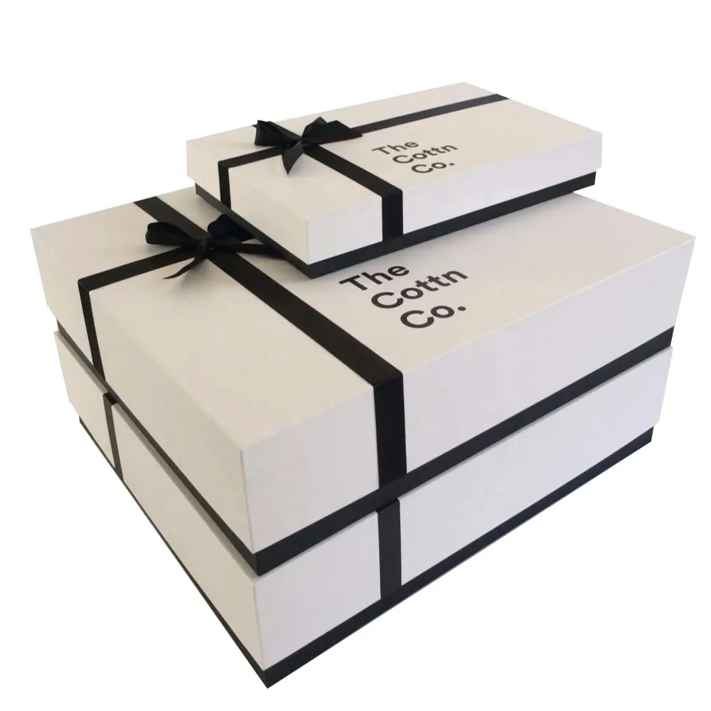 Chic elegant customized white cardboard big size paper gift box packaging OEM brand with ribbon bow