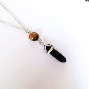 Collar de Cadena de Acero Inoxidable con Pilar Hexagonal de Roca Volcánica <span class=keywords><strong>DIY</strong></span>, Collar con Cuentas de Piedras Preciosas y Cabeza de Bala para Mujeres y Hombres - Product Image 6