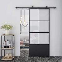 Porte coulissante en verre noir de style loft, personnalisée, 6 panneaux, avec plinthe, cadre en fer cannelé, double porte intérieure avec verre