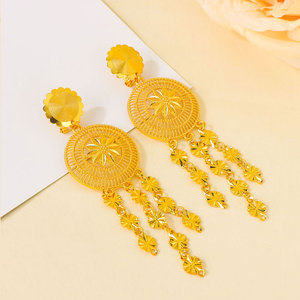 Parures de bijoux en or véritable 24 carats pour femmes éthiopiennes et de Dubaï, faible MOQ, en alliage, style Habesha, pour mariages, collier long et boucles d'oreilles - Product Image 5