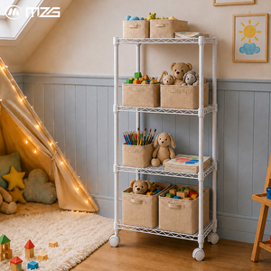 MZG Entrepôt Local Nouveauté 2026 Étagère de Rangement Métallique Blanche à 4 Niveaux pour Jouets de Chambre d'Enfant avec Roues - Product Image 1