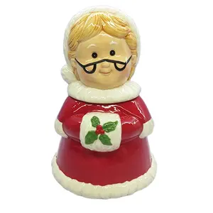 Ceramic Bisque Hand-Painted Mrs. Santa/Grandma Cookie Jar, 10" Tall