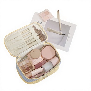 Bolsa de Maquillaje de Viaje de Doble Capa de Pana, Gran Capacidad, Portátil, con Soporte para Brochas, para Cosméticos y Artículos de Aseo - Product Image 3