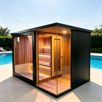 Sauna extérieur multifonctionnel avec douche intégrée, sauna traditionnel en bois massif avec poêle