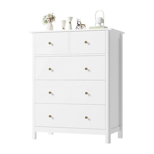 Grand <span class=keywords><strong>Coffre</strong></span> Blanc Salon Chambre Meuble <span class=keywords><strong>de</strong></span> Rangement en Bois Tallboy Commode à 5 Tiroirs, Commode à Tiroirs - Product Image 4