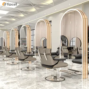 Yoocell最新的豪华沙龙镜子造型站与条纹灯为现代沙龙中心美容家具
