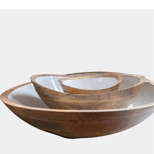 Food Grade Handmade Mango Wooden Bowls Custom Logo <b>Sticker</b> Printed Serving Bowls For <b>Kitchen</b> Dining Table - Product Image 5